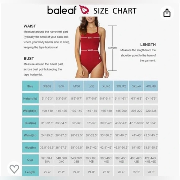 BALEAF Red Women’s Athletic Training Adjustable Strap One Piece Size 32 XS NWT - Picture 5 of 8